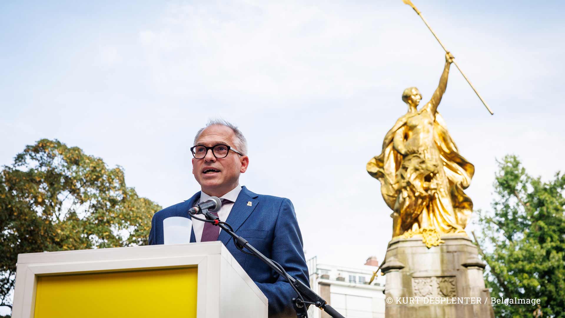 Vlaams minister-president Matthias Diependaele tijdens de festiviteiten op de vooravond van de Vlaamse feestdag, vrijdag 10 juli 2026 in Kortrijk.